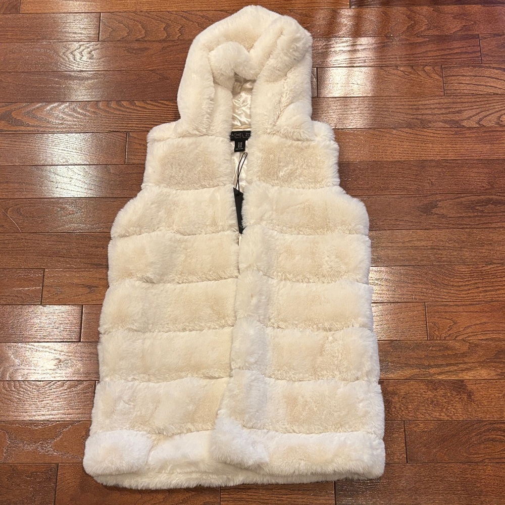 Cream Faux Fur Vest with Hood